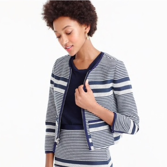 J. Crew Striped Navy Tweed Jacket - Picture 1 of 3